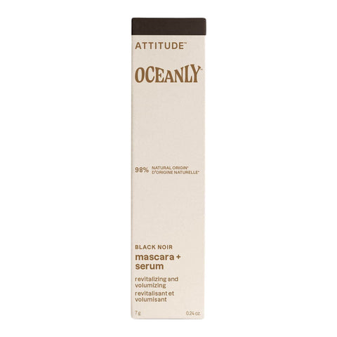 Oceanly Mascara + Serum Black 7g in a cream and white box, front of the box on a plain white background, clear product photo, single image