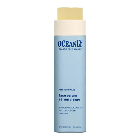 Oceanly Phyto-Calm Face Serum 30g open pale blue stick tube showing the serum balm on a plain white background, clear product photo