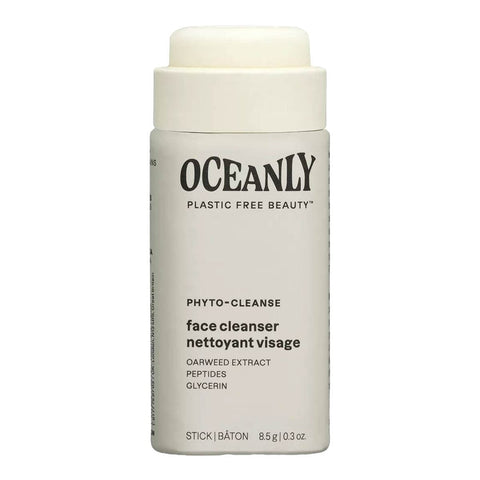 Oceanly Phyto-Cleanse Face Cleanser 8g open stick tube showing the white cleanser balm on a plain white background, clear product photo