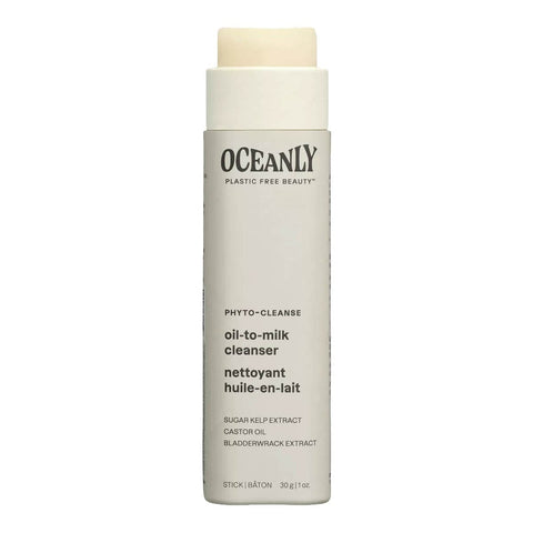Oceanly Phyto-Cleanse Oil-To-Milk Cleanser 30g open pale grey stick tube showing the cream cleanser balm on a plain white background
