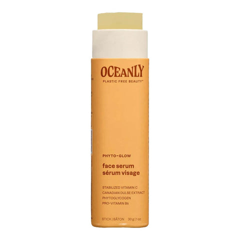 Oceanly Phyto-Glow Face Serum 30g open orange stick tube showing the pale serum balm on a plain white background, clear product photo