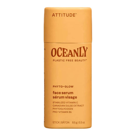 Oceanly Phyto-Glow Face Serum 8g in a smaller orange stick tube, standing upright, front view on a plain white background, clear product photo
