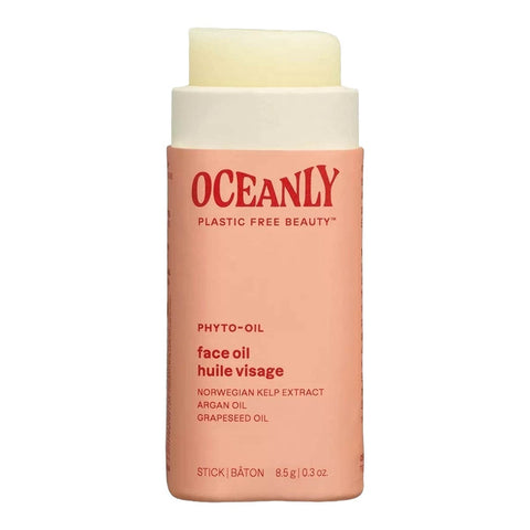 Oceanly Phyto-Oil Face Oil 8g open peach stick tube showing the pale oil balm on a plain white background, clear product photo