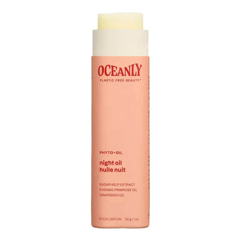 Oceanly Phyto-Oil Night Oil 30g open peach stick tube showing the pale oil balm on a plain white background, clear product photo