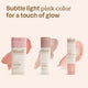 Oceanly Silky Pink Gift Set items, three pink stick makeup tubes with swipes of colour and the words subtle light pink color for a touch of glow