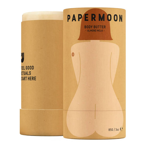 Papermoon Body Butter - Almond Milk 85g open front packaging on a white background.