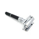 Parker Safety Razor 96R with a black textured handle and a chrome head, seen from another angle on a plain white background, clear product photo