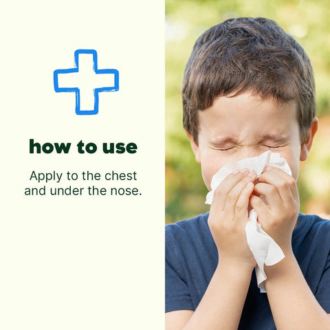 Child blowing their nose with a tissue with how to use info.