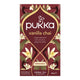 Pukka Vanilla Chai tea box with floral design on a white background.