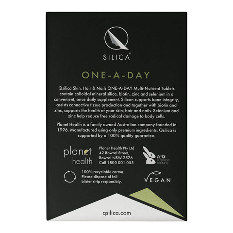 Back of QSilica Skin, Hair & Nails One-A-Day.