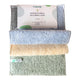 Resparkle Bamboo Micro-Fibre Cloths detail shot of three folded cloths in grey, tan and green beside the cream card label on a plain white background