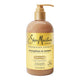 Shea Moisture Jamaican Black Castor Oil strengthen & restore conditioner in a 13 fl oz pump bottle, featuring a brown bottle and a yellow label with black text.