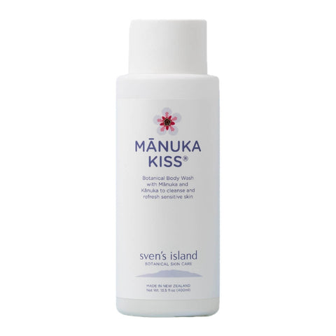 Manuka Kiss bottle of body wash on a white background