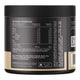 Nutritional information label on a black supplement container.