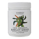 Container of Synergy Natural 100% Organic Barley Grass 200g Powder, rich in chlorophyll, fibre, enzymes, and nutrients.