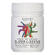 Container of Synergy Natural 100% Organic Super Greens 100g powder, contains spirulina, chlorella, barley grass, and wheat grass.
