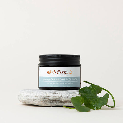 50ml jar The Herb Farm Hydrating Overnight Face Mask with fresh gotu kola extract and Borealine Extract.