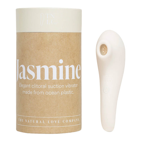 The Natural Love Company Jasmine next to its box, a clitoral sucking vibrator.