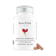 Unichi Rosa Prima Rosehip Extract 1500mg Complex 60 capsules in a white bottle with a silver lid and red label, capsules beside it on white