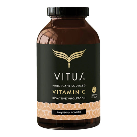 VITUS Vitamin C 240g vegan powder in a brown recyclable supplement bottle.
