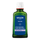 Weleda After Shave Balm 100ml for men in a green glass bottle with a white cap and a blue label, front view on a plain white background