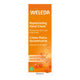 A 50 ml tube of Weleda Replenishing Hand Cream, Sea Buckthorn Argousier, featuring a bright orange and orange-yellow design with white text and illustrations of sea buckthorn berries.