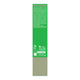 The side panel of a tall rectangular green product box, featuring white text, recycling and disposal icons, and a solid taupe-beige band at the bottom, shown against a white background.