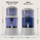 Comparison of BPA-Free Plastic and Glass Bottom tanks with measurements on a white background.